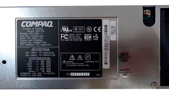 Резервный Блок Питания HP 243406-001 350W
