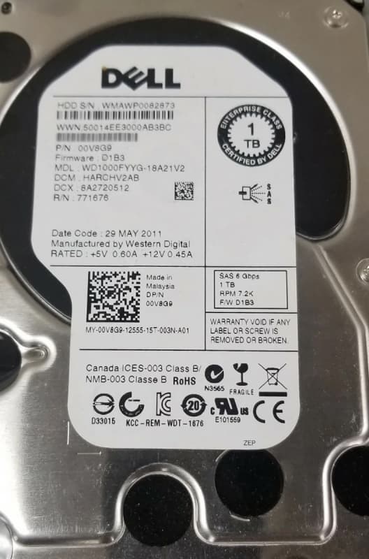 Жесткий диск Dell 0V8G9 1Tb  SAS 3,5" HDD