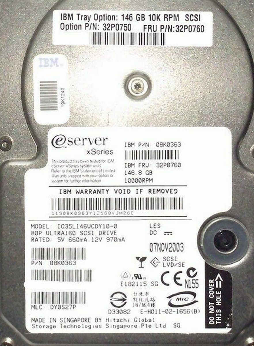 Жесткий диск IBM 146,8Gb 10000 U320SCSI 3.5" HDD 08K0363