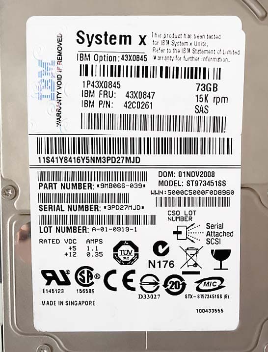 Жесткий диск IBM 43X0845 73Gb 15000 SAS 2,5" HDD