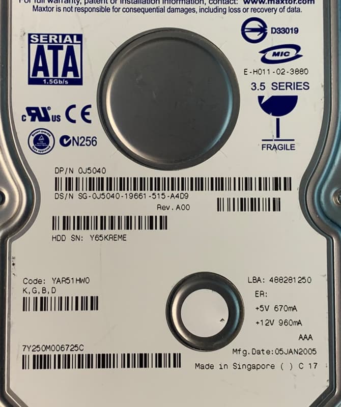 Жесткий диск Dell J5040 250Gb SATAII 3,5" HDD