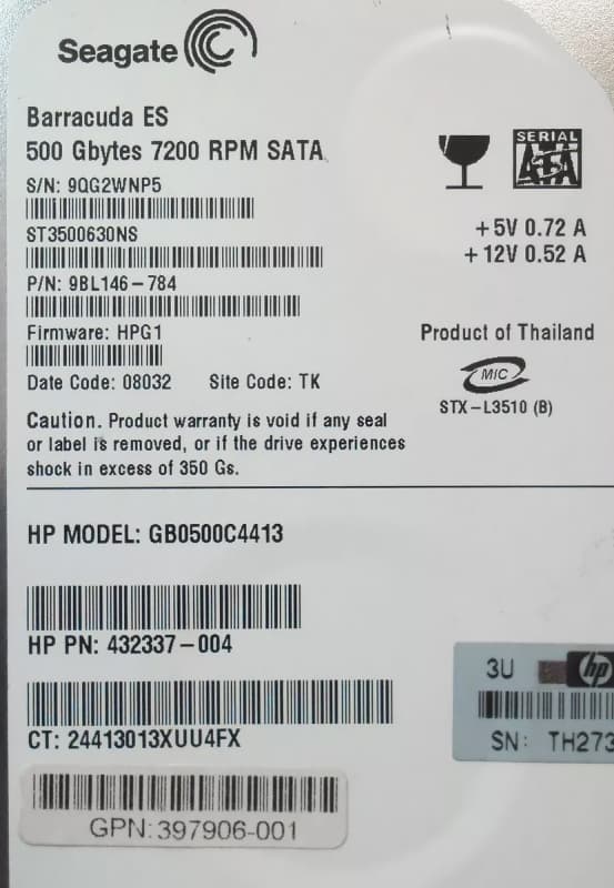 Жесткий диск HP 9BL146-784 500Gb SATA 3,5" HDD