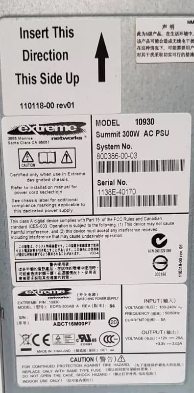 Блок Питания Extreme Networks 10930 300W