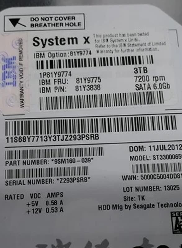 Жесткий диск IBM 81Y9774 3Tb  SATAIII 3,5" HDD