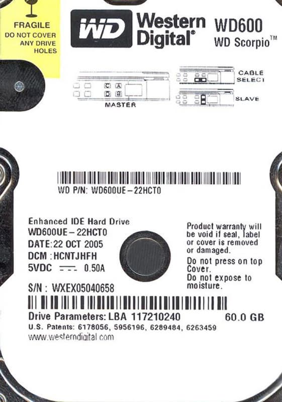Жесткий диск Western Digital WD600UE 60Gb 5400 IDE 2,5" HDD