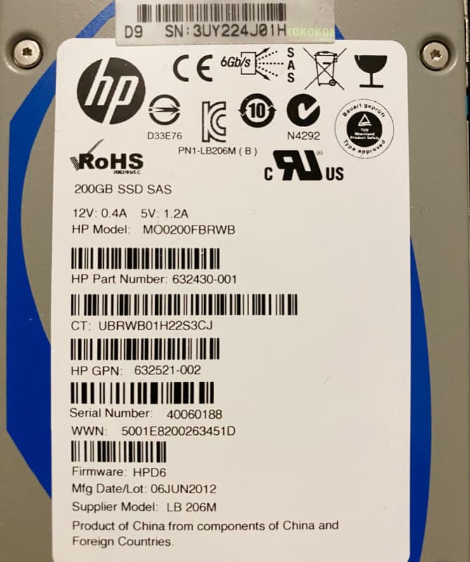 Жесткий диск HP 632521-002 200Gb  SAS 2,5" SSD