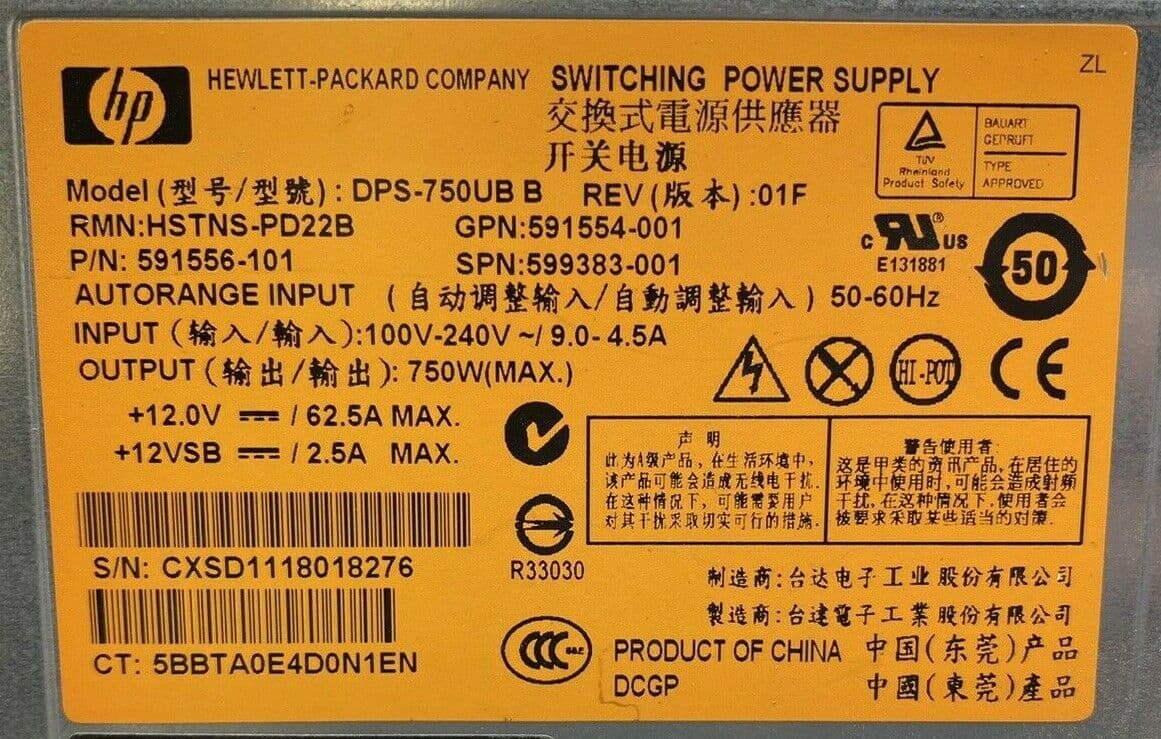 Резервный Блок Питания HP HSTNS-PD22B 750W