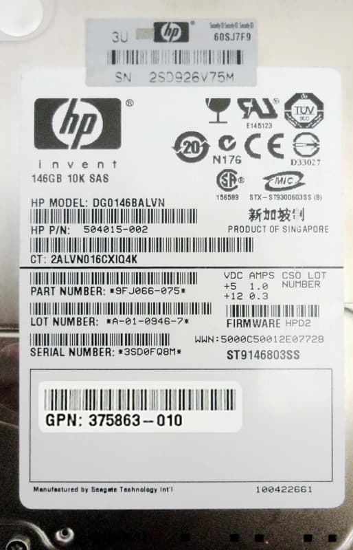 Жесткий диск HP 504015-002 146Gb  SAS 2,5" HDD