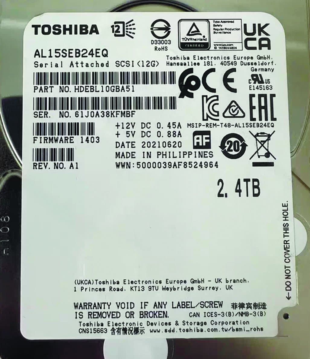 Жесткий диск Toshiba 2,4Tb 10000 SAS 2.5" HDD HDEBL10GBA51