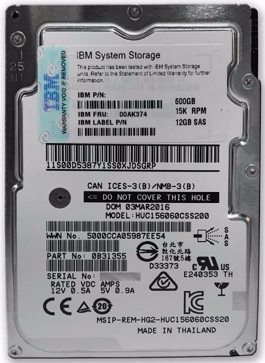 Жесткий диск IBM 00AK374 600Gb 15000 SAS 2,5" HDD