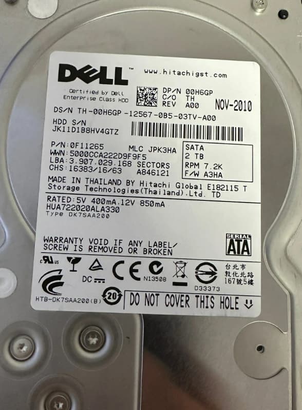 Жесткий диск Dell 00H6GP 2Tb SATAII 3,5" HDD