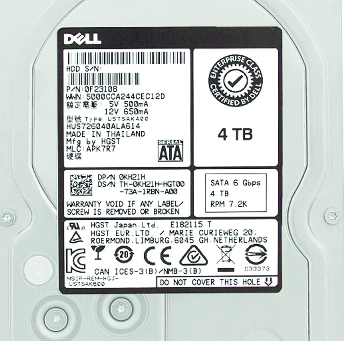 Жесткий диск Dell 4TB 7200 SATAIII 3.5" HDD 0F23108