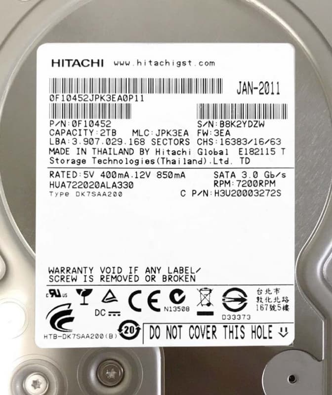 Жесткий диск Hitachi HUA722020ALA330 2Tb  SATAII 3,5" HDD