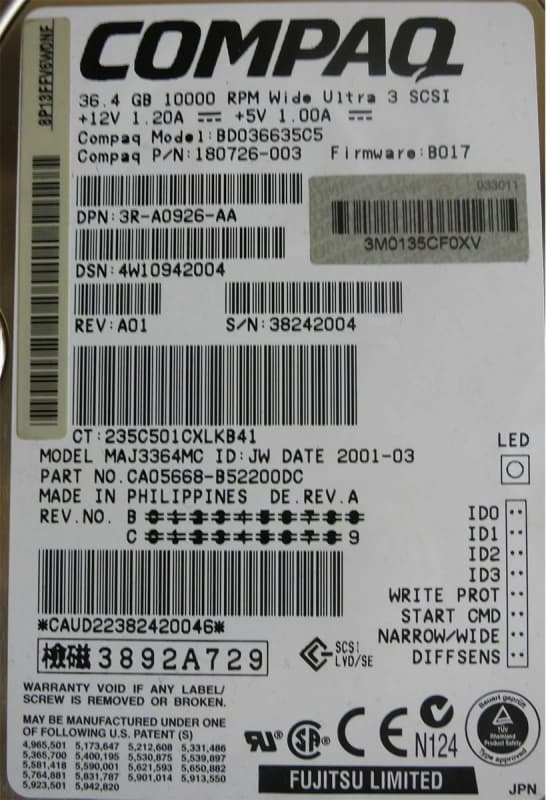 Жесткий диск HP BD036635C5 36.4Gb U160SCSI 3.5" HDD