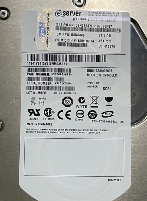 Жесткий диск IBM 03N6345 72,8Gb  U320SCSI 3.5" HDD