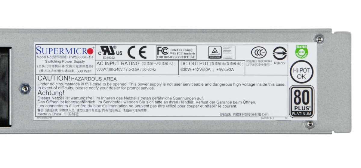 Резервный Блок Питания SuperMicro PWS-606P-1R  600W