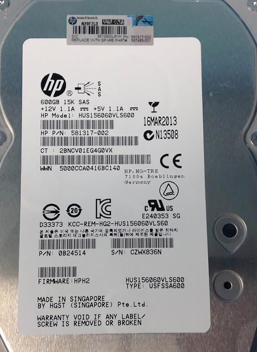 Жесткий диск HP 600Gb 15000 SAS 3.5" HDD 581317-002
