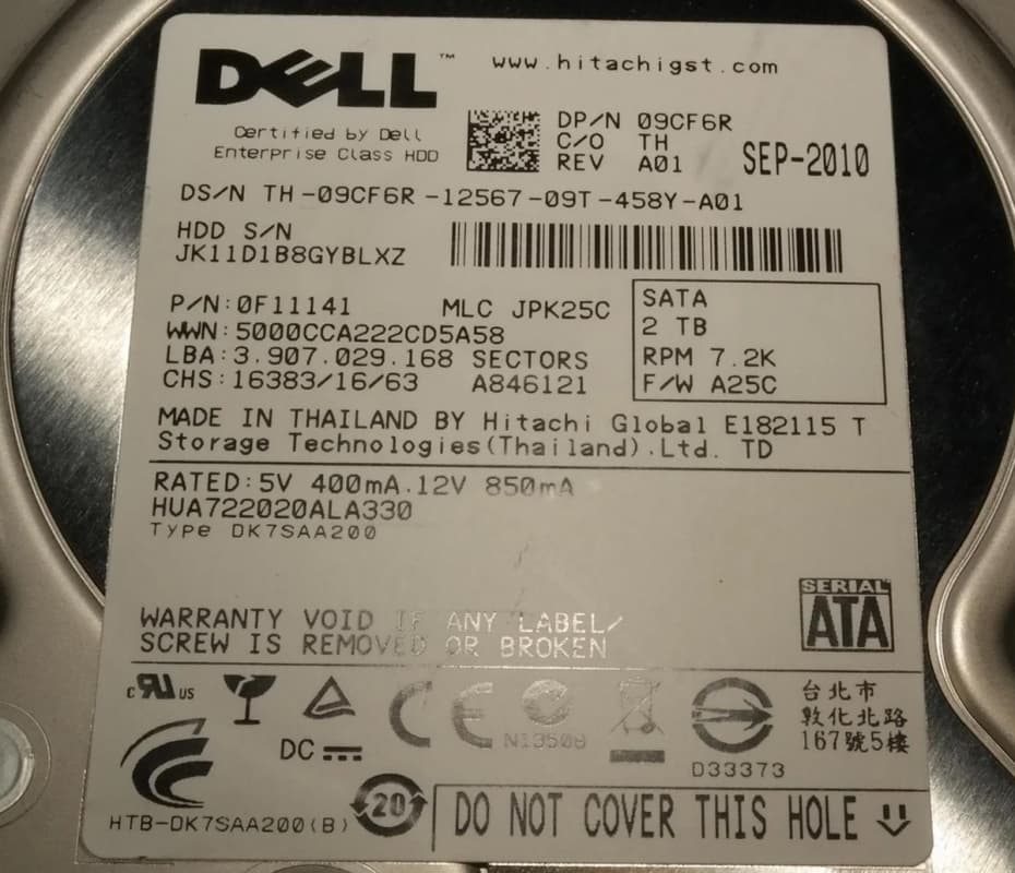 Жесткий диск Dell 0F11141 2Tb SATAII 3,5" HDD