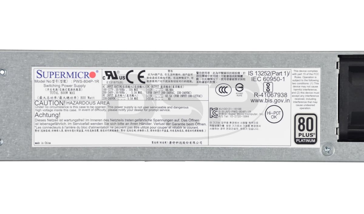 Резервный Блок Питания SuperMicro PWS-804P-1R 800W