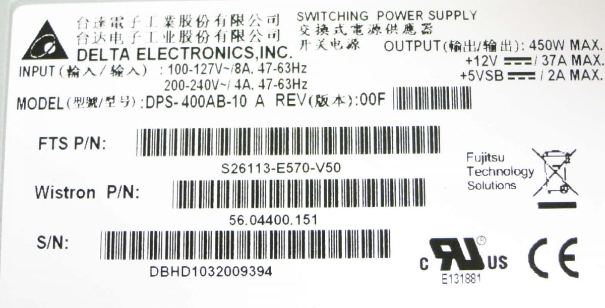 Резервный Блок Питания Fujitsu 56.04400.151 450W