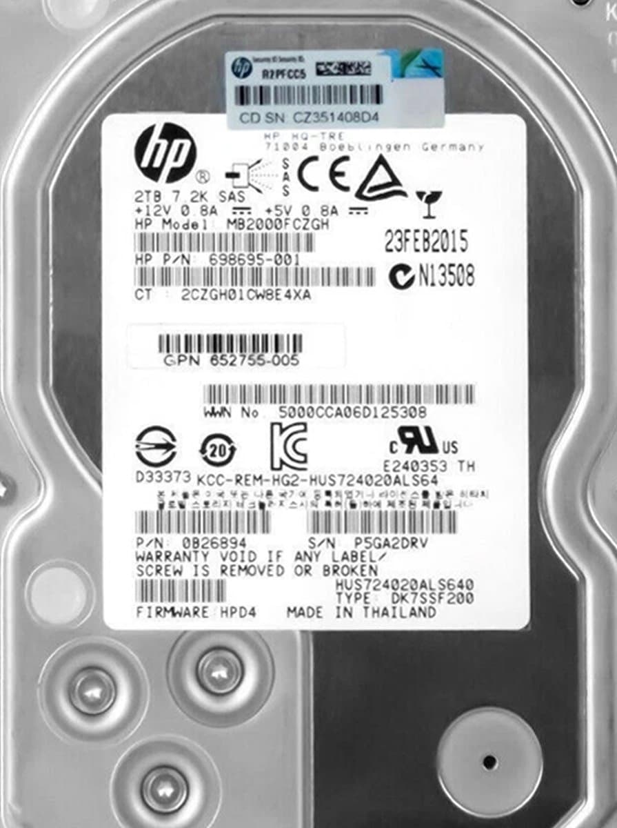 Жесткий диск HP 2Tb 7200 SAS 3.5" HDD MB2000FCZGH