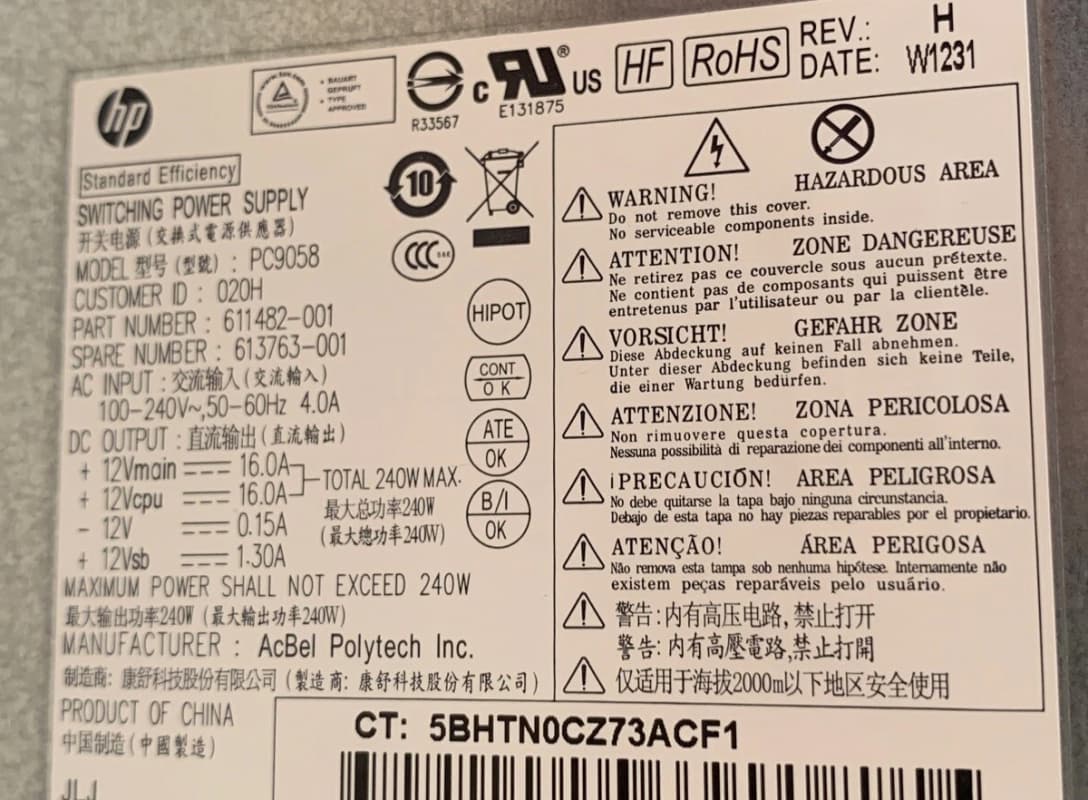 Блок Питания HP PC9058 240W