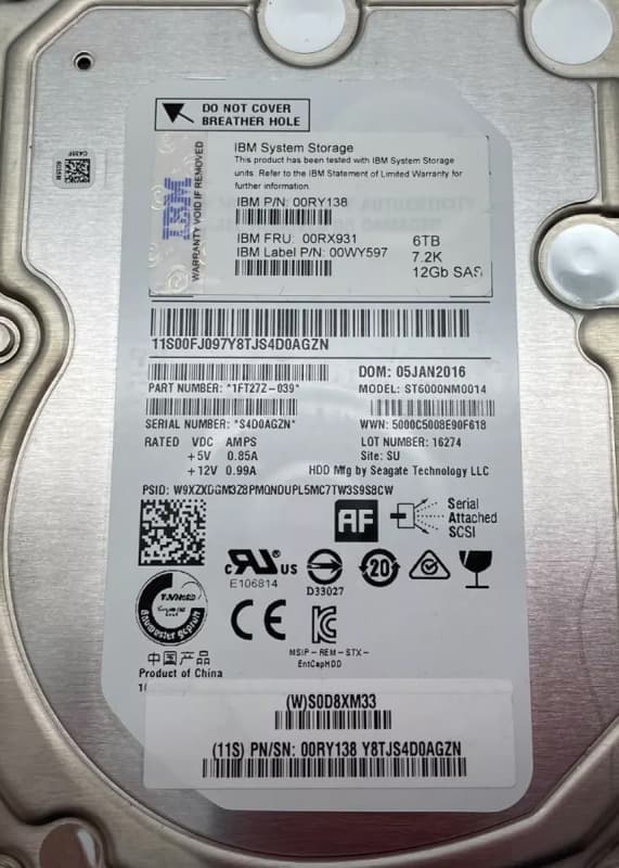 Жесткий диск IBM 00WY597 6Tb 7200 SAS 3,5" HDD