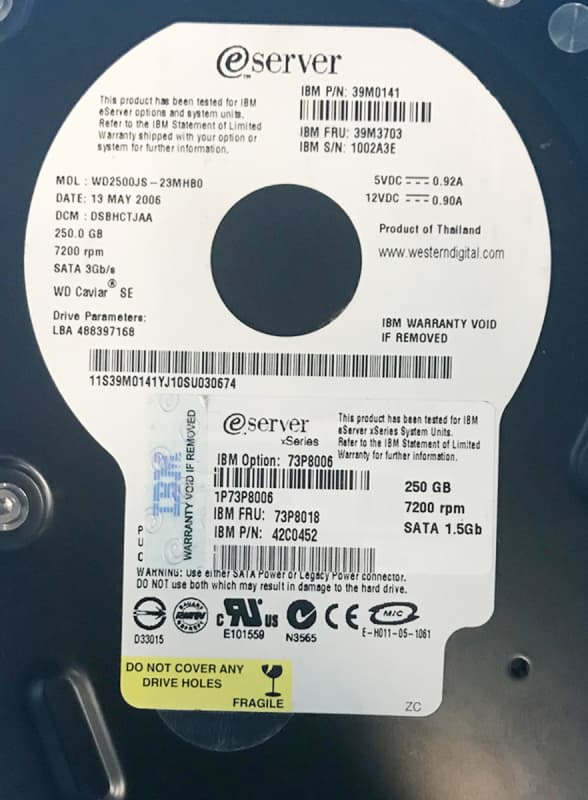 Жесткий диск IBM 73P8018 250Gb 7200 SATAII 3.5" HDD
