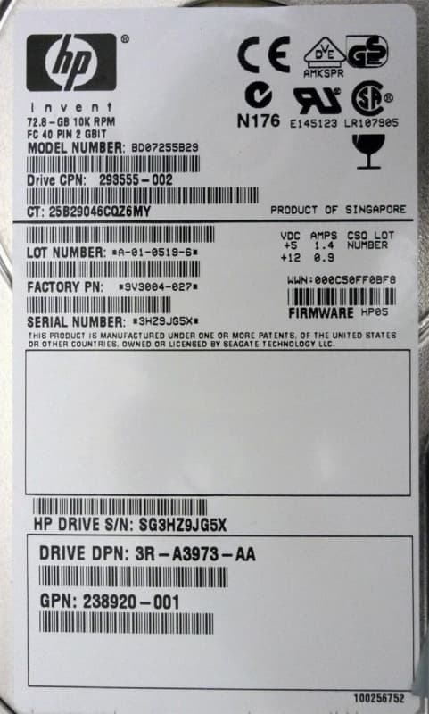 Жесткий диск HP BD07255B29 72,8Gb  Fibre Channel  3,5" HDD