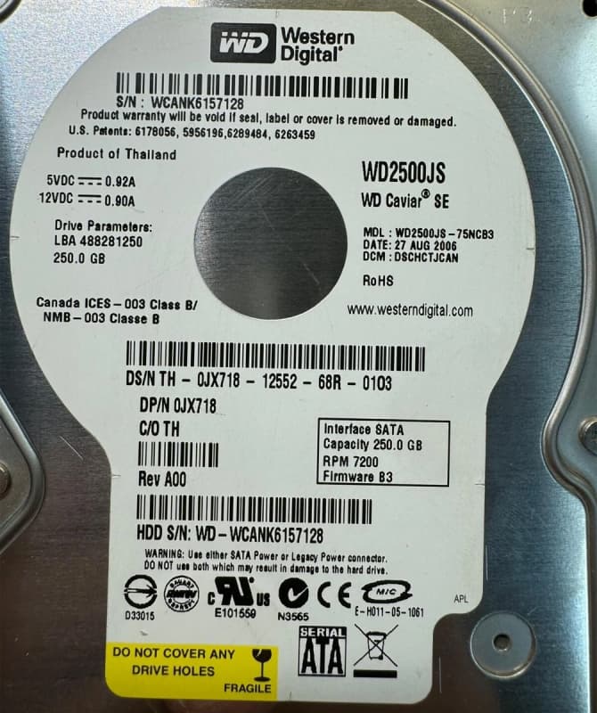 Жесткий диск Dell JX718 250Gb  SATAII 3,5" HDD