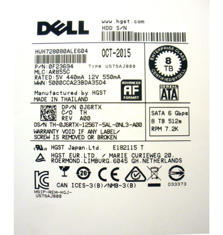 Жесткий диск Dell J6RTX 8Tb SATAIII 3,5" HDD
