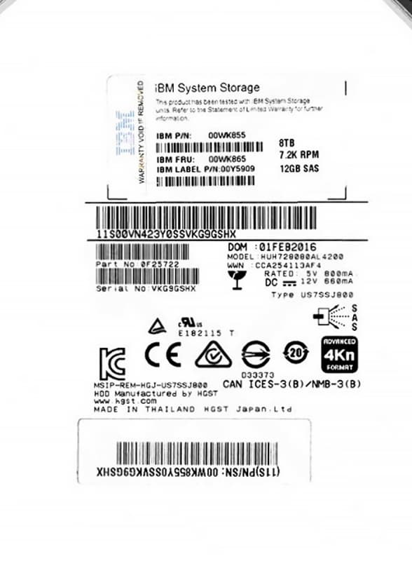 Жесткий диск IBM 00WK855 8Tb 7200 SAS 3,5" HDD