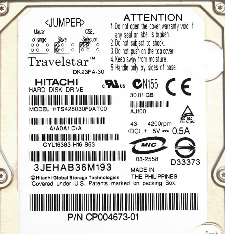 Жесткий диск Hitachi HTS428030F9AT00 30GB IDE 2,5" HDD