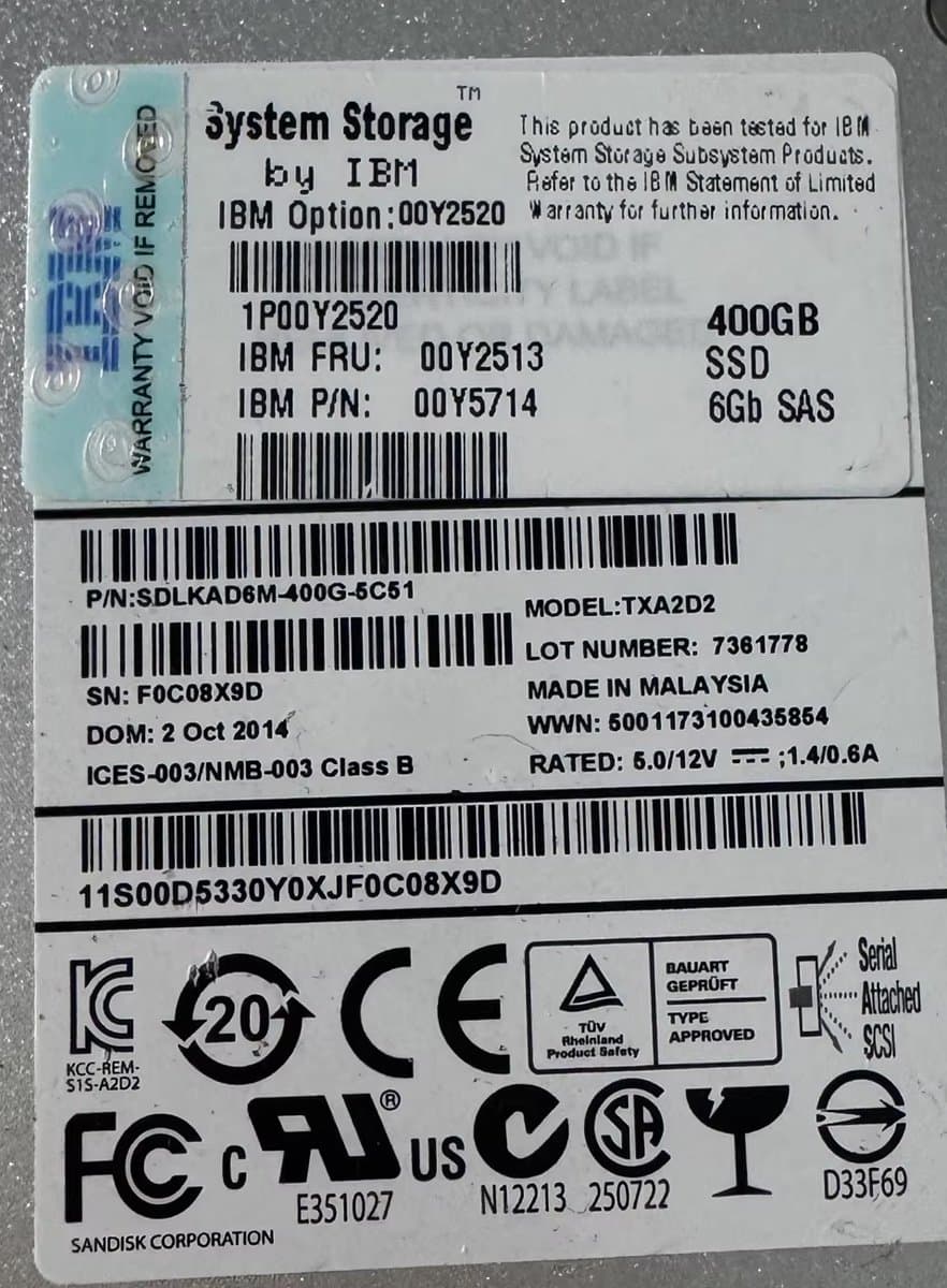 Жесткий диск IBM 400Gb  SAS 2.5" SSD 00Y2513