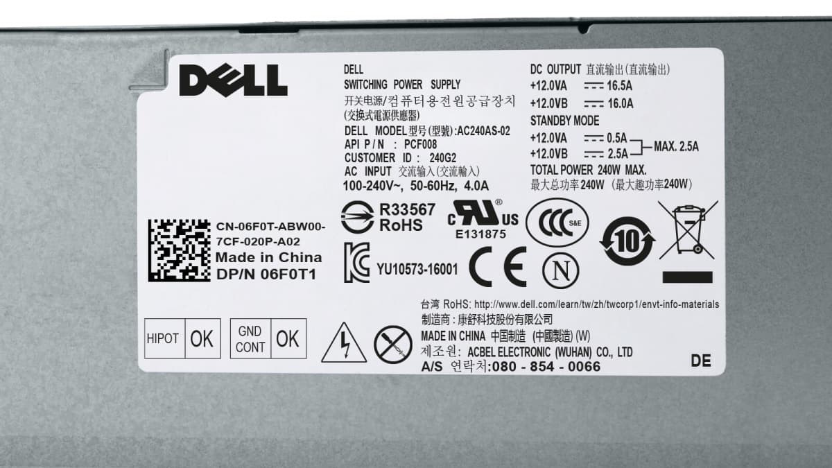 Блок Питания Dell 6F0T1 240W