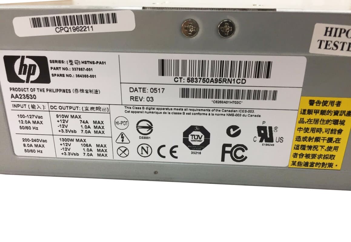 Резервный Блок Питания HP 364360-001 1300W