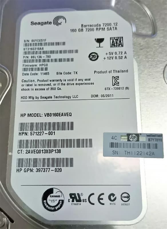 Жесткий диск HP VB0160EAVEQ 160Gb  SATAII 3,5" HDD