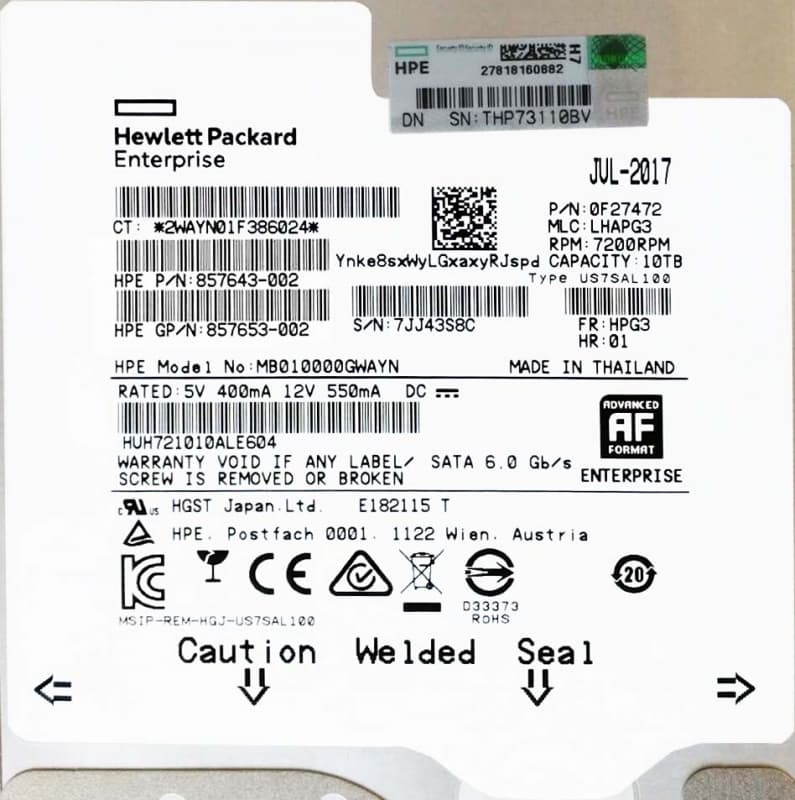 Жесткий диск HP 857643-002 10Tb 7200 SATAIII 3.5" HDD