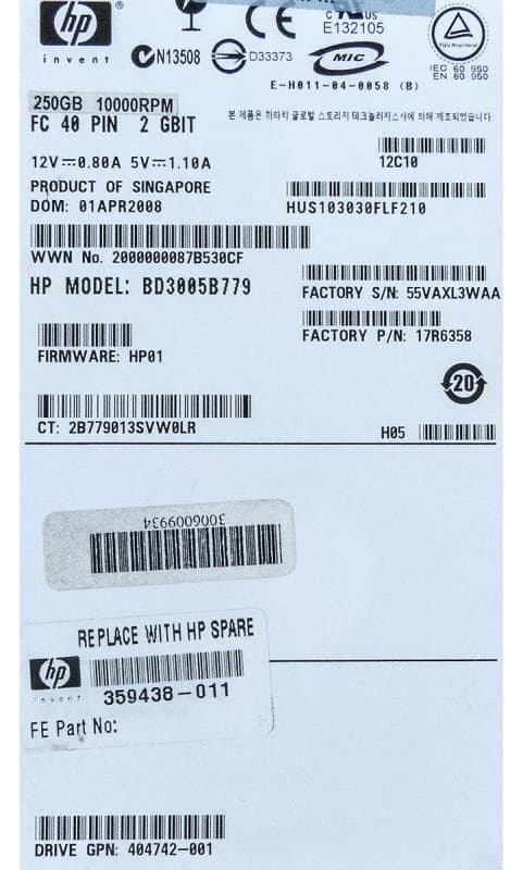 Жесткий диск HP BD3005B779 300Gb  Fibre Channel  3,5" HDD