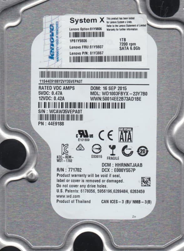 Жесткий диск IBM 81Y3867 1Tb  SATAIII 3,5" HDD