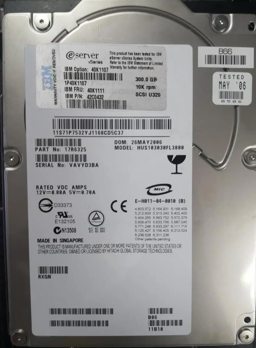 Жесткий диск IBM 300Gb 10000 U320SCSI 3.5" HDD 40K1107