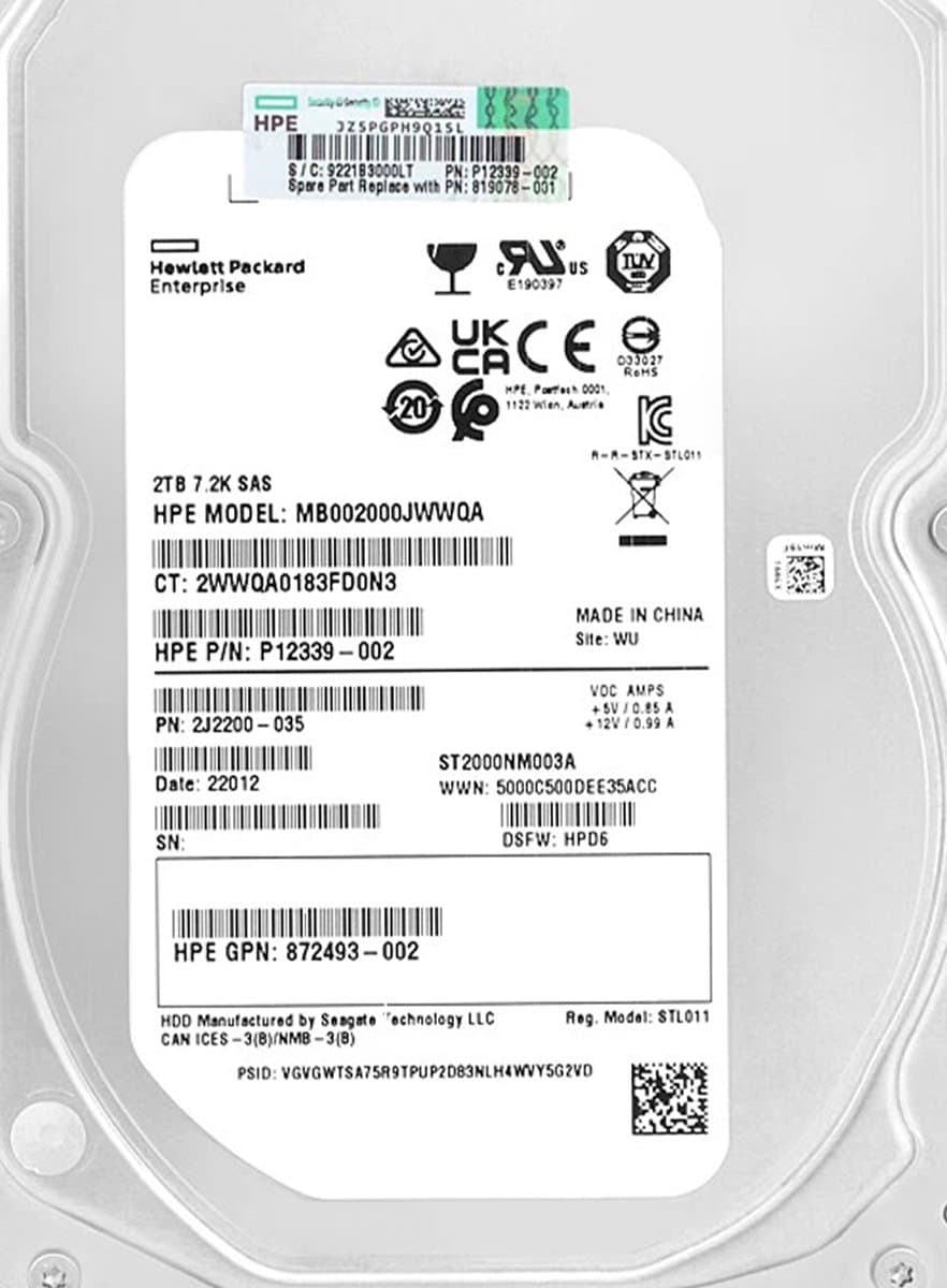 Жесткий диск HP 2Tb 7200 SAS 3.5" HDD MB002000JWWQA
