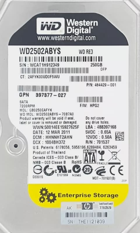 Жесткий диск HP WD2502ABYS-70B7A0 250Gb  SATAII 3,5" HDD