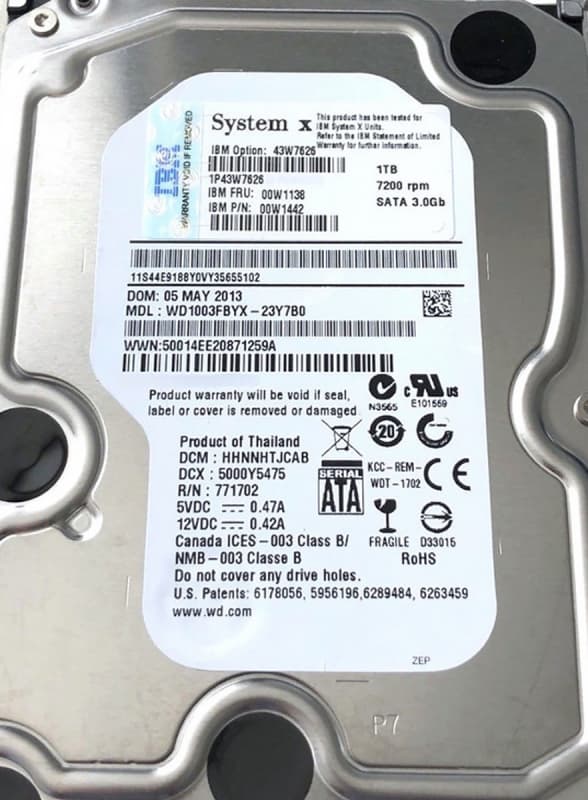 Жесткий диск IBM 00W1138 1Tb  SATAII 3,5" HDD