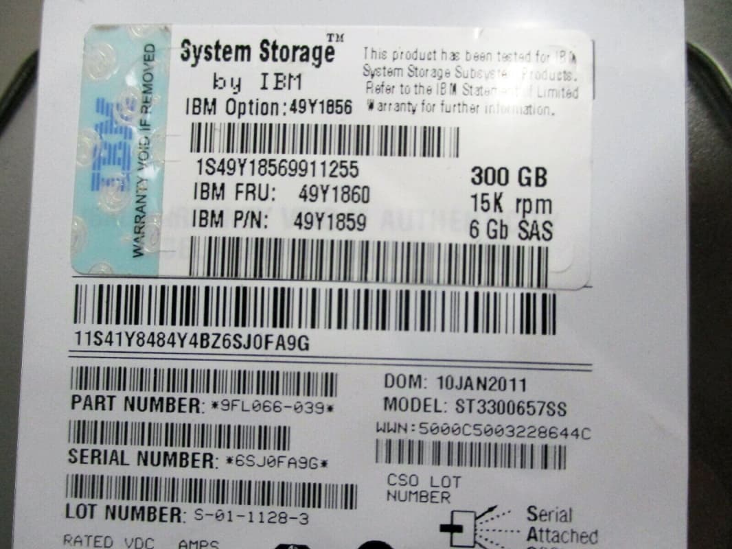 Жесткий диск IBM 49Y1859 300Gb  SAS 3,5" HDD