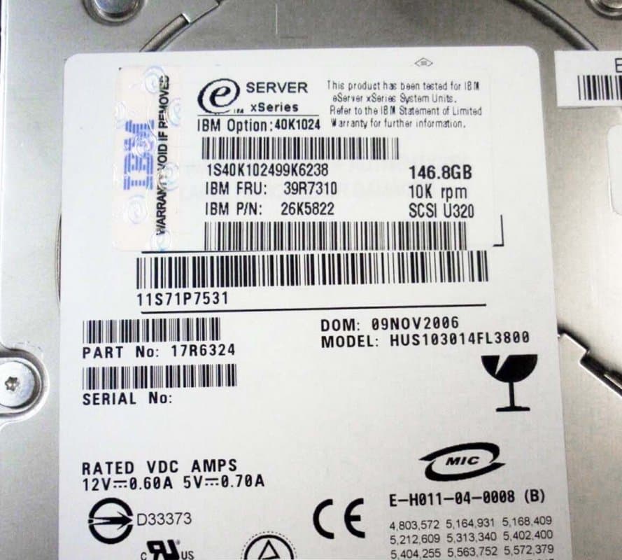 Жесткий диск IBM 146,8Gb 10000 U320SCSI 3.5" HDD 39R7310