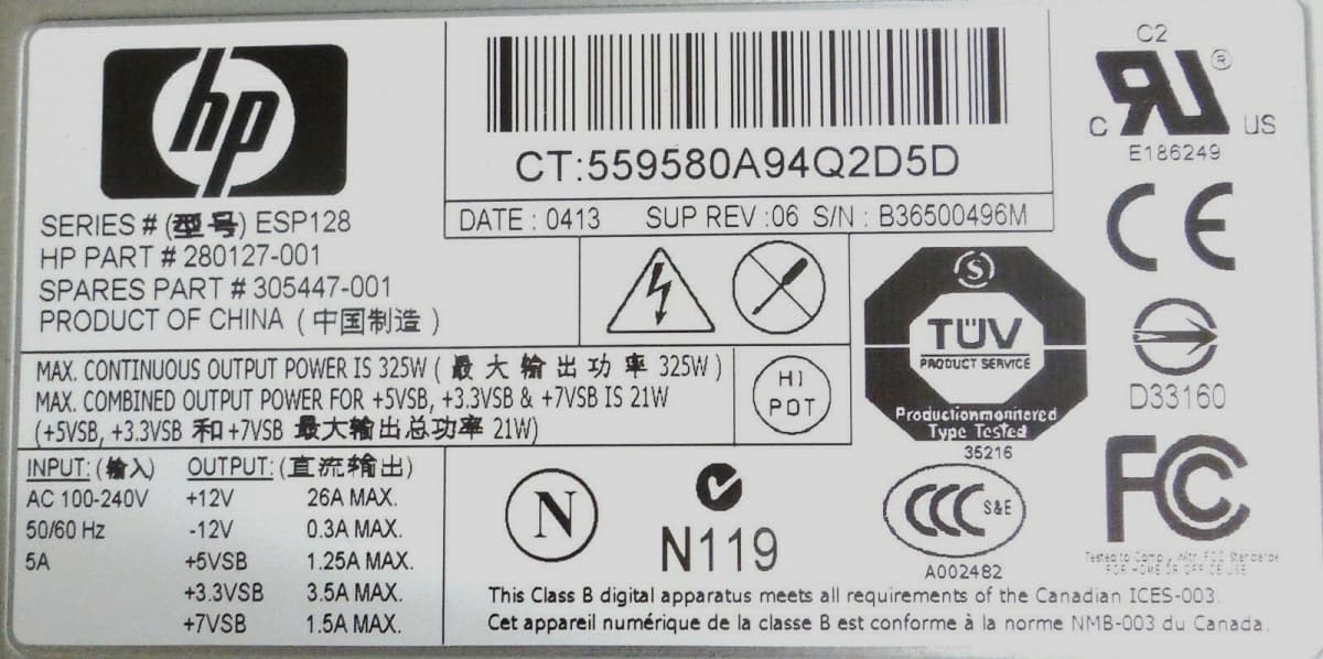 Резервный Блок Питания HP 305447-001 325W