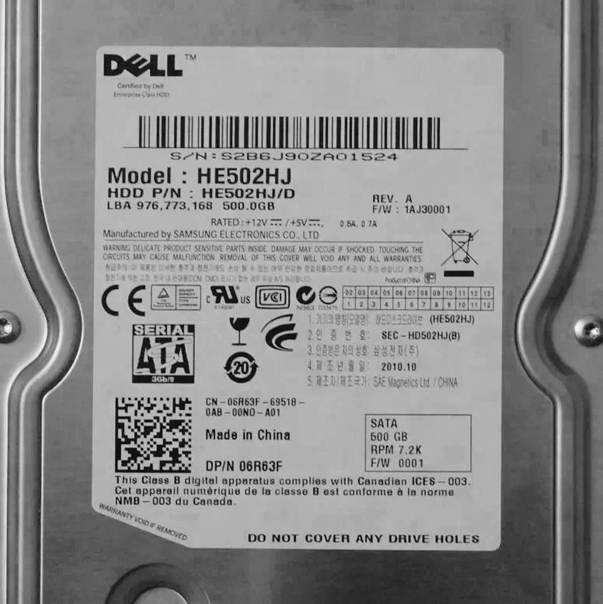 Жесткий диск  Dell 500Gb 7200 SATAII 3.5" HDD HE502HJ/D