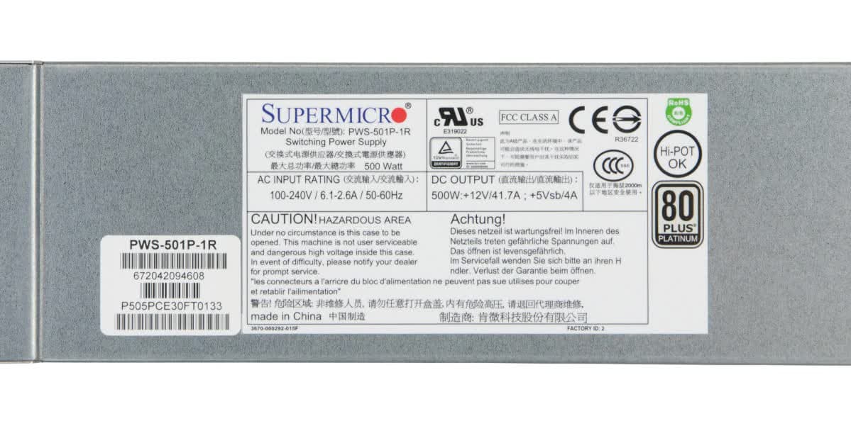 Резервный Блок Питания SuperMicro PWS-501P-1R 500W