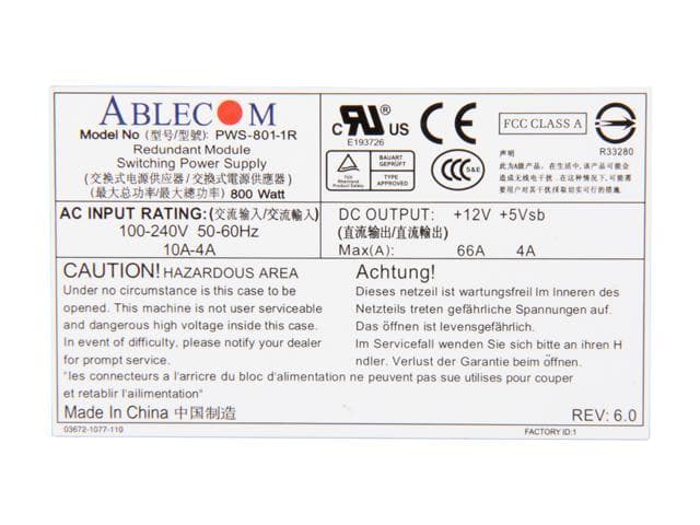 Резервный Блок Питания SuperMicro PWS-801-1R 800W